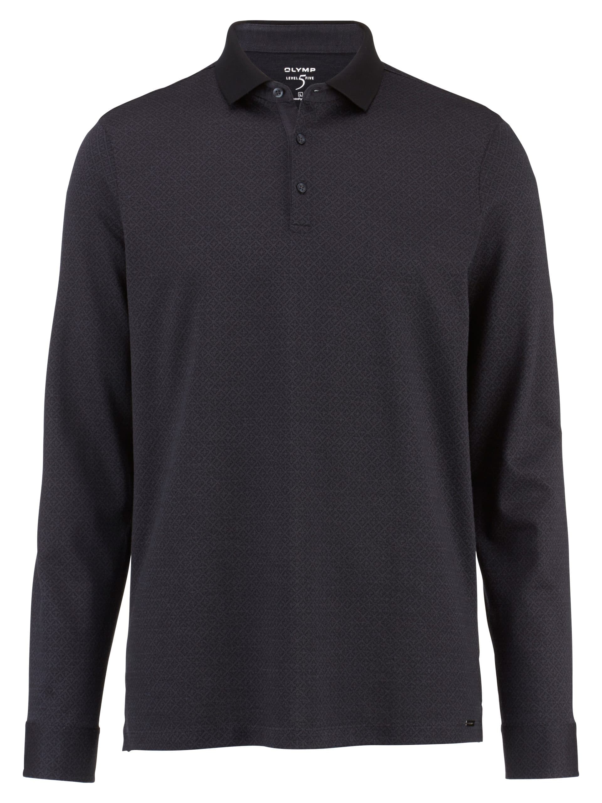 Olymp – Long Sleeve Cotton Polo – Black pattern - Eurostyle