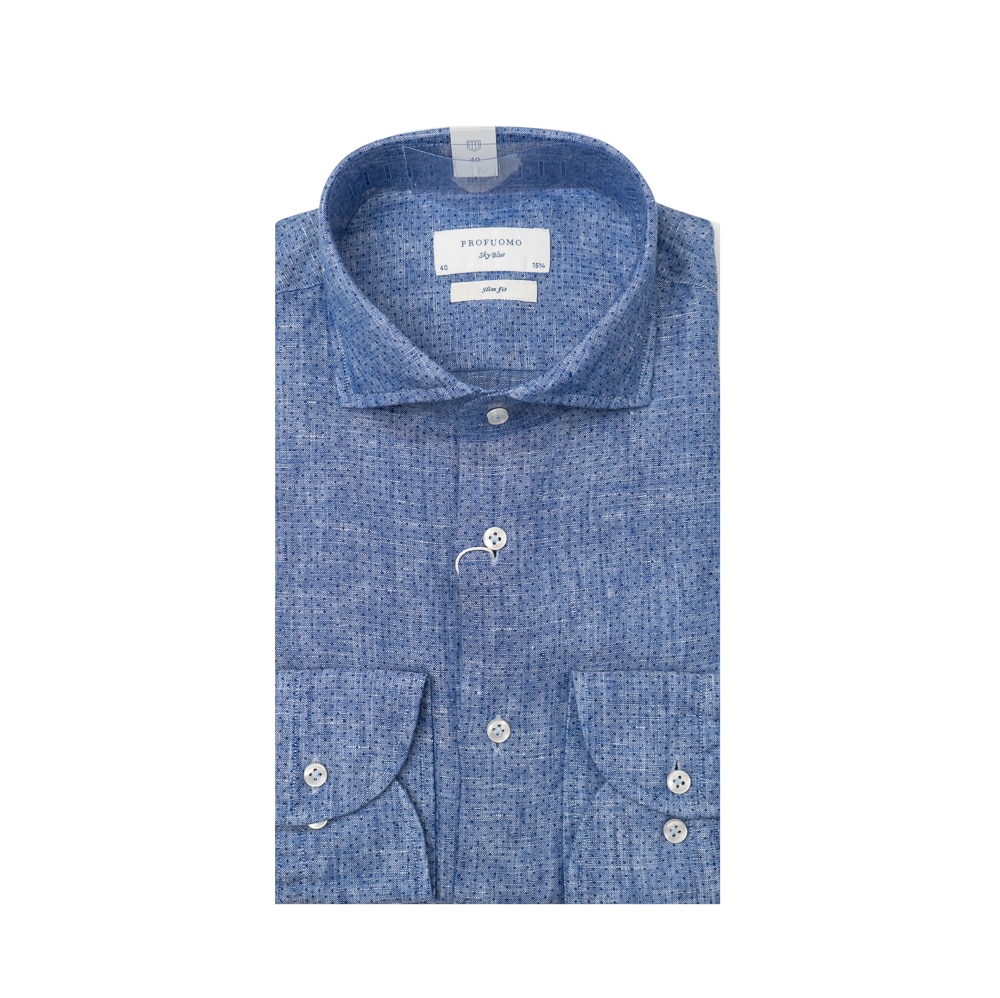 Profuomo – Print Dress shirt – Blue Lino Dot - Eurostyle