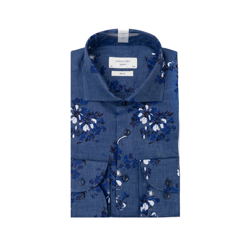 Profuomo – Print Dress shirt – Blue Base Floral - Eurostyle