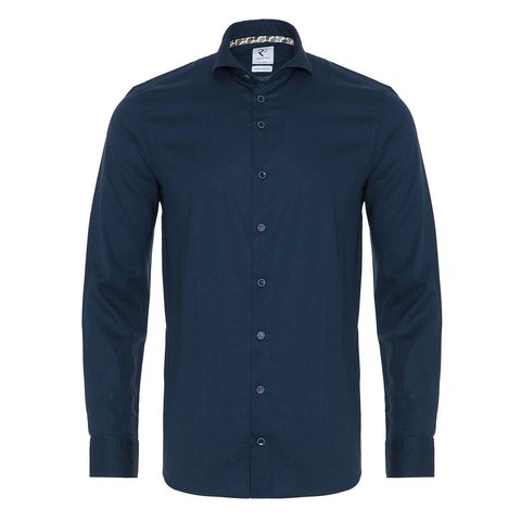 R2 Amsterdam – Dark blue flannel cotton-stretch shirt - Eurostyle