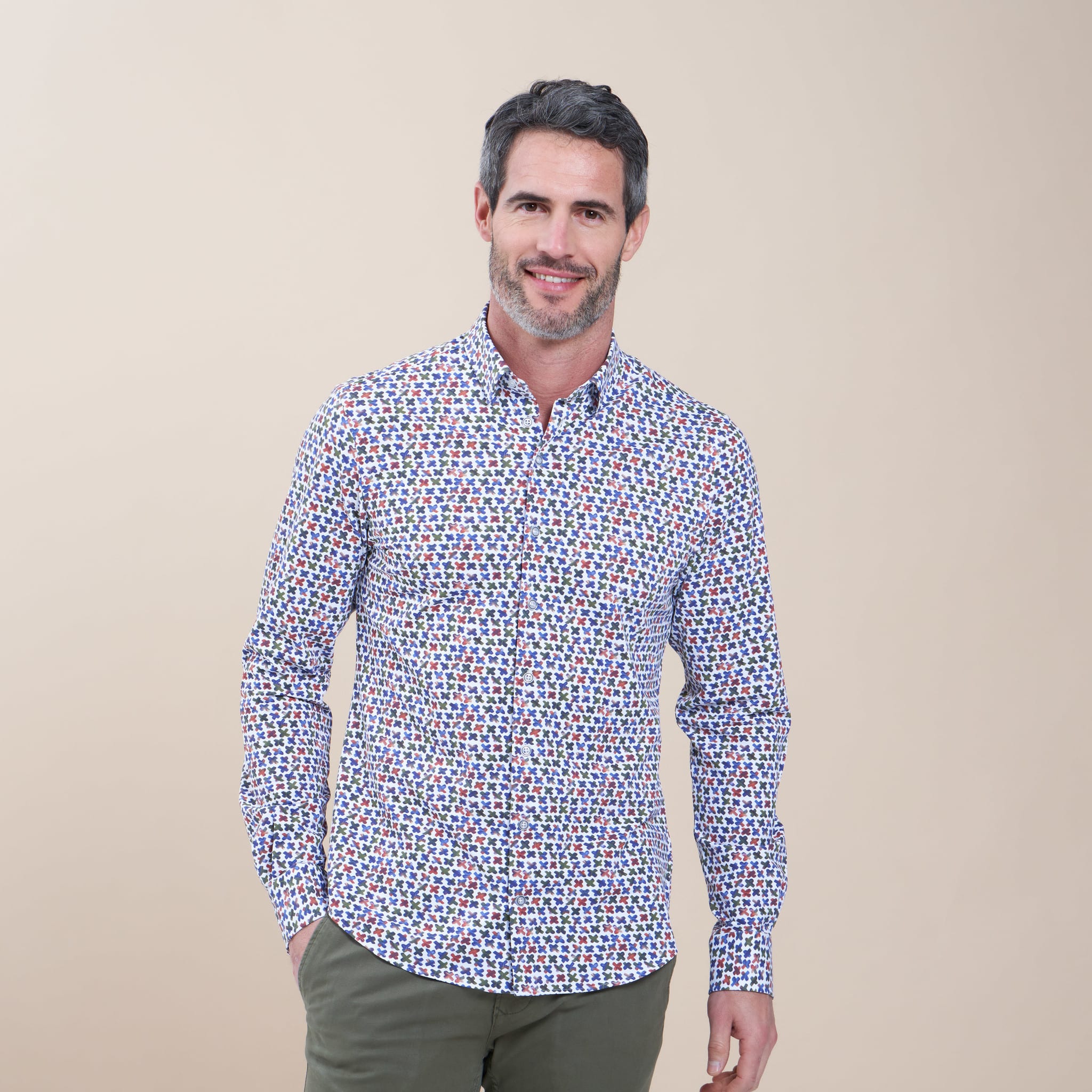 R2 Amsterdam – Cross Print Knitted Pique Shirt - Eurostyle