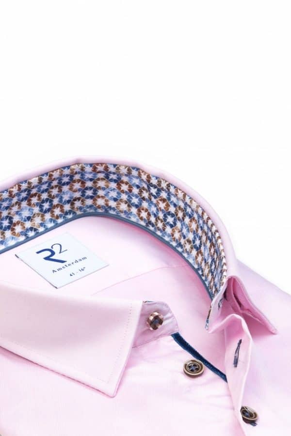 R2 Amsterdam Hidden Button Down Collar Long Sleeved Shirt Pink